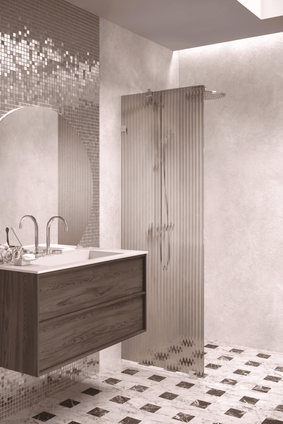 Fixed shower screen Hietakari Vetro 511, chrome fittings, brown reeded glass Fixed shower screen Hietakari Vetro 511, chrome fittings, brown reeded glass