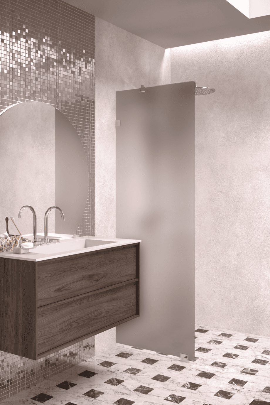Fixed shower screen Hietakari Vetro 511, chrome fittings, brown satin glass Fixed shower screen Hietakari Vetro 511, chrome fittings, brown satin glass