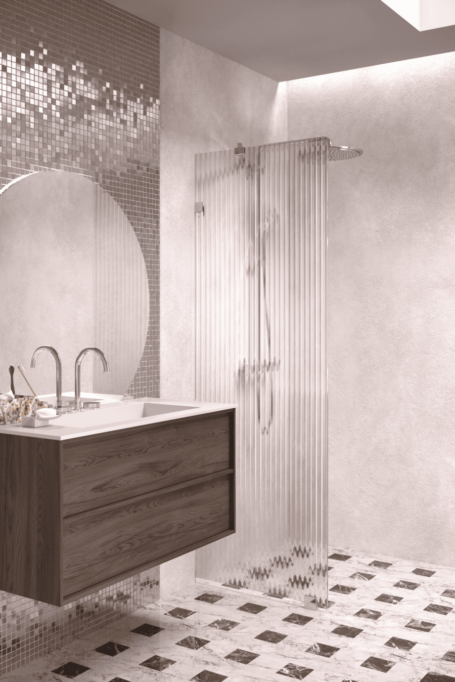 Fixed shower screen Hietakari Vetro 511, chrome fittings, reeded glass Fixed shower screen Hietakari Vetro 511, chrome fittings, reeded glass