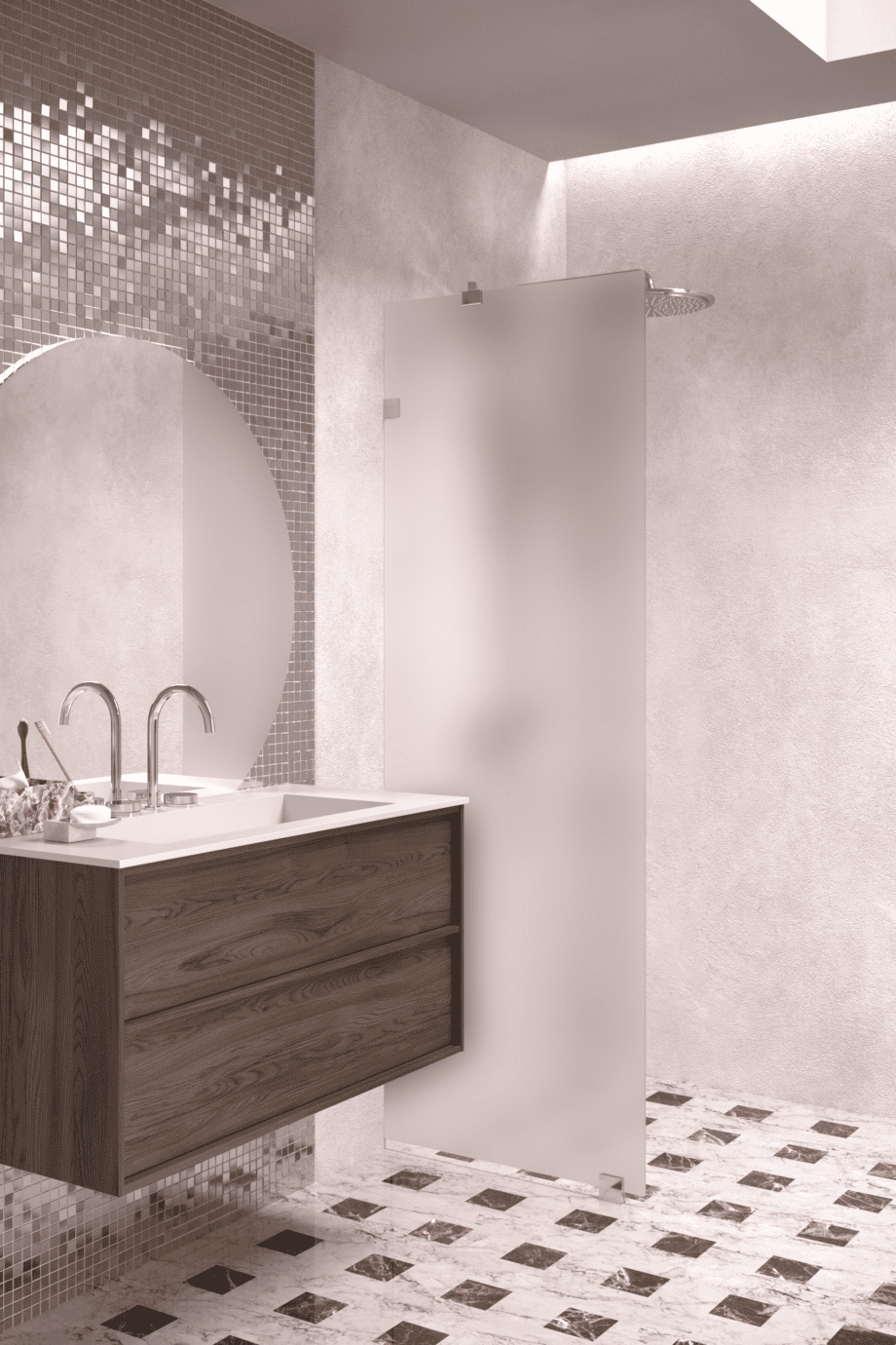 Fixed shower screen Hietakari Vetro 511, chrome fittings, super bright satin glass Fixed shower screen Hietakari Vetro 511, chrome fittings, super bright satin glass