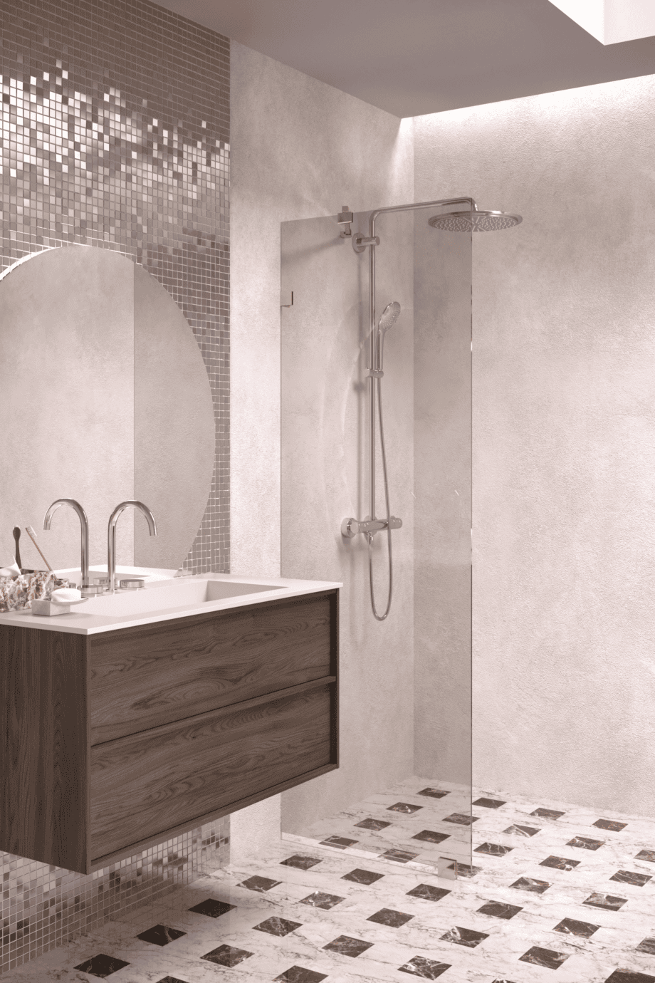 Fixed shower screen Hietakari Vetro 511, brass fittings, bronze tinted glass Fixed shower screen Hietakari Vetro 511, brass fittings, bronze tinted glass