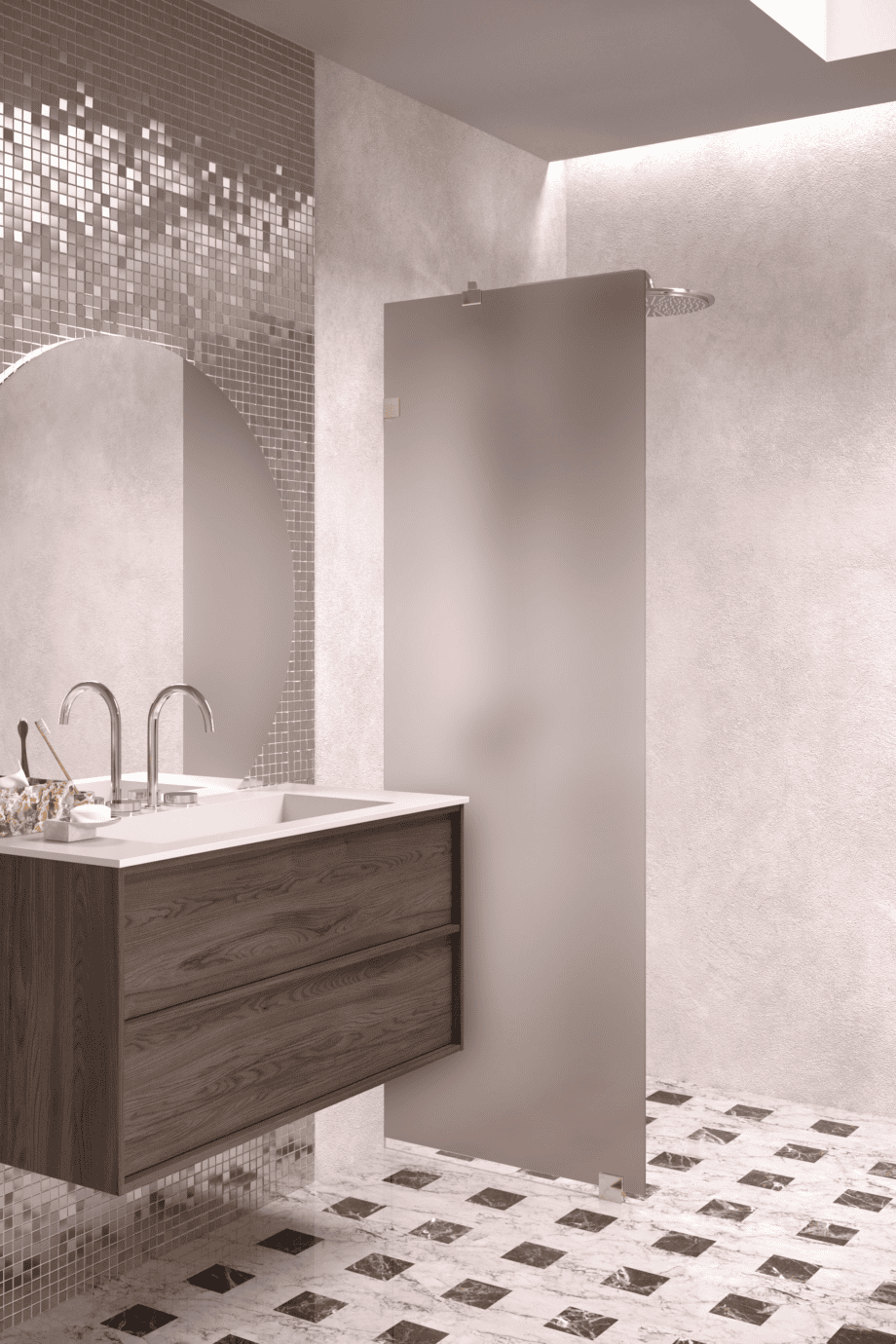 Fixed shower screen Hietakari Vetro 511, brass fittings, brown satin glass Fixed shower screen Hietakari Vetro 511, brass fittings, brown satin glass