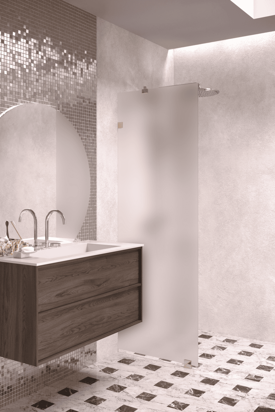 Fixed shower screen Hietakari Vetro 511, brass fittings, super bright satin glass Fixed shower screen Hietakari Vetro 511, brass fittings, super bright satin glass