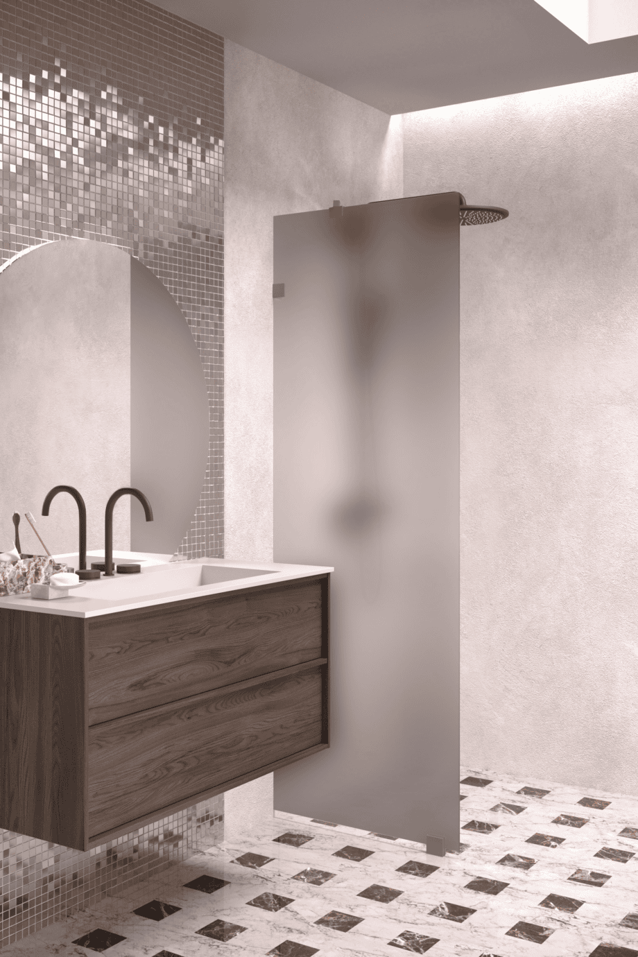 Fixed shower screen Hietakari Vetro 511, Mocha fittings, grey satin glass Fixed shower screen Hietakari Vetro 511, Mocha fittings, grey satin glass