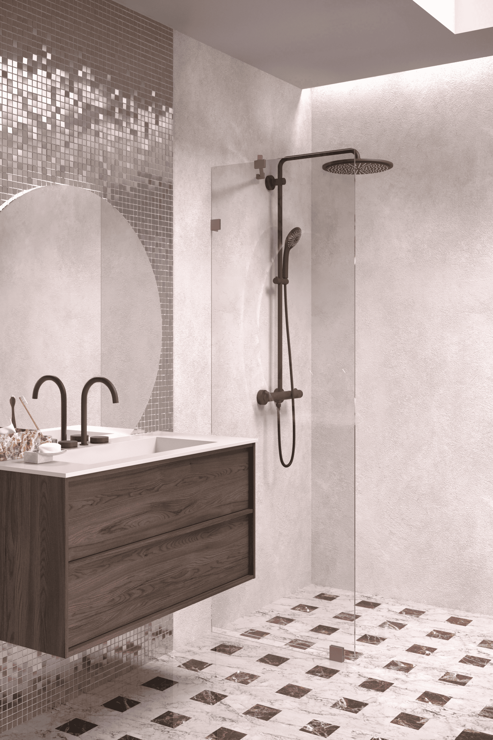 Fixed shower screen Hietakari Vetro 511, Mocha fittings, clear glass Fixed shower screen Hietakari Vetro 511, Mocha fittings, clear glass