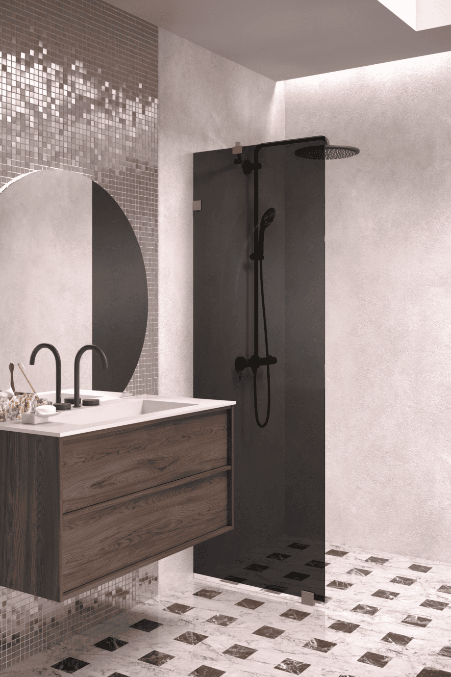 Fixed shower screen Hietakari Vetro 511, Mocha fittings, black glass Fixed shower screen Hietakari Vetro 511, Mocha fittings, black glass