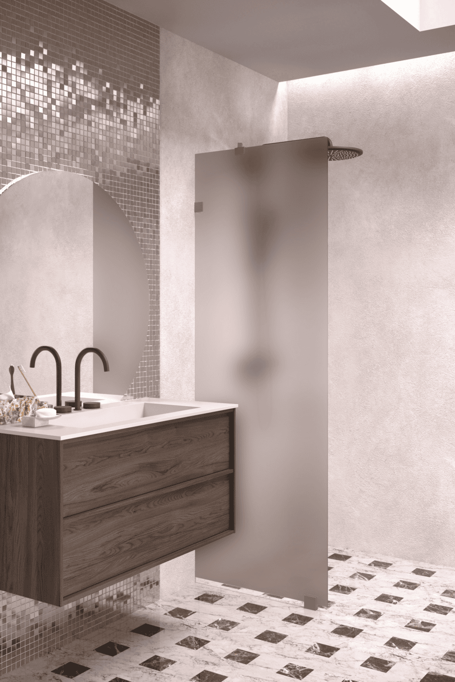 Fixed shower screen Hietakari Vetro 511, Mocha fittings, brown satin glass Fixed shower screen Hietakari Vetro 511, Mocha fittings, brown satin glass