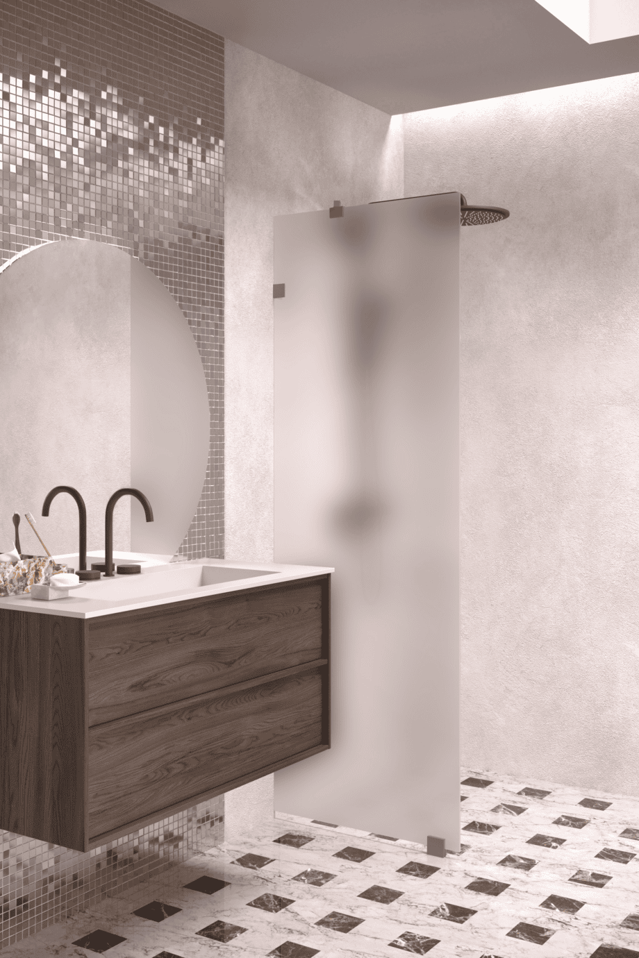 Fixed shower screen Hietakari Vetro 511, Mocha fittings, satin frosted glass Fixed shower screen Hietakari Vetro 511, Mocha fittings, satin frosted glass