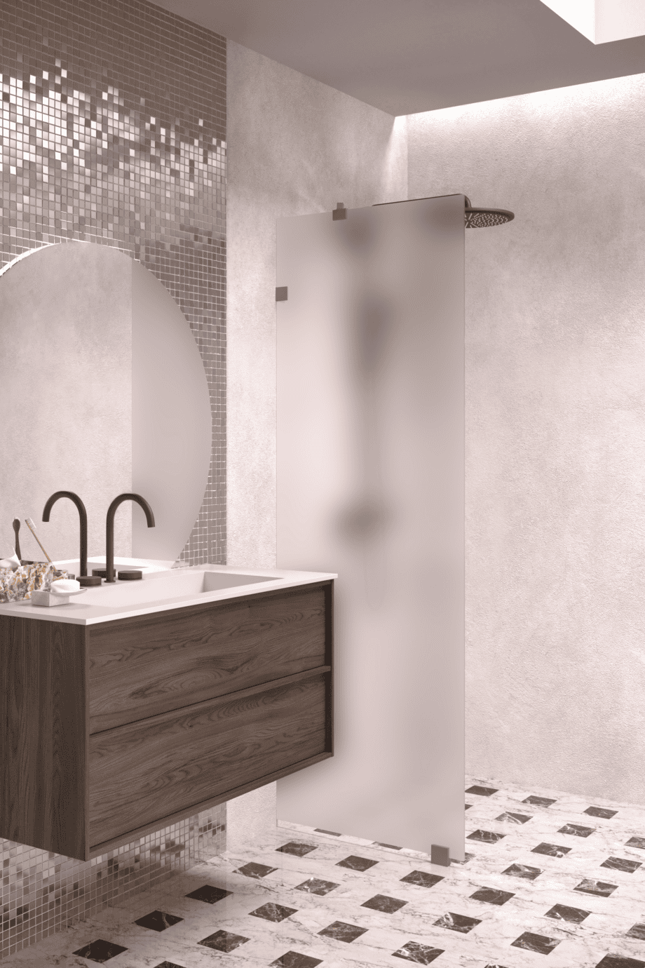 Fixed shower screen Hietakari Vetro 511, Mocha fittings, super bright satin glass Fixed shower screen Hietakari Vetro 511, Mocha fittings, super bright satin glass