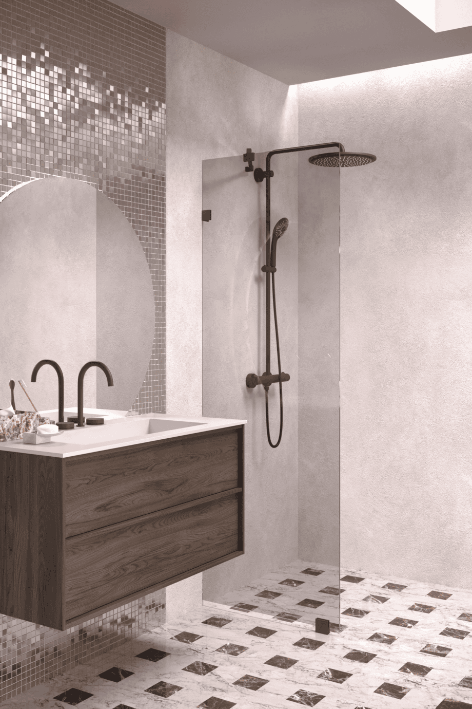 Fixed shower screen Hietakari Vetro 511, black fittings, grey tinted glass Fixed shower screen Hietakari Vetro 511, black fittings, grey tinted glass