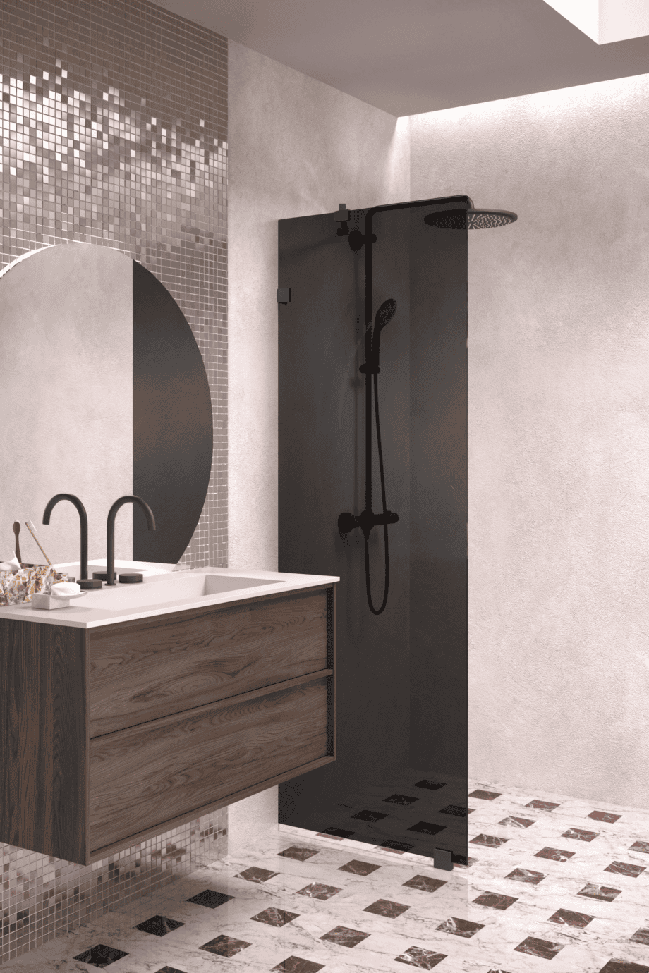 Fixed shower screen Hietakari Vetro 511, black fittings, black glass Fixed shower screen Hietakari Vetro 511, black fittings, black glass