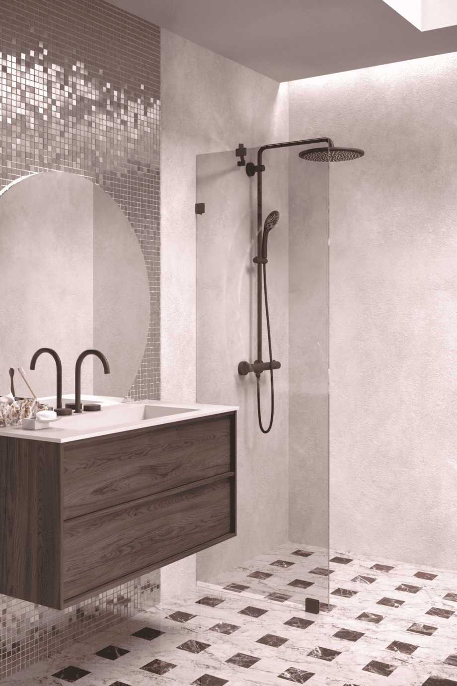 Fixed shower screen Hietakari Vetro 511, black fittings, bronze tinted glass Fixed shower screen Hietakari Vetro 511, black fittings, bronze tinted glass