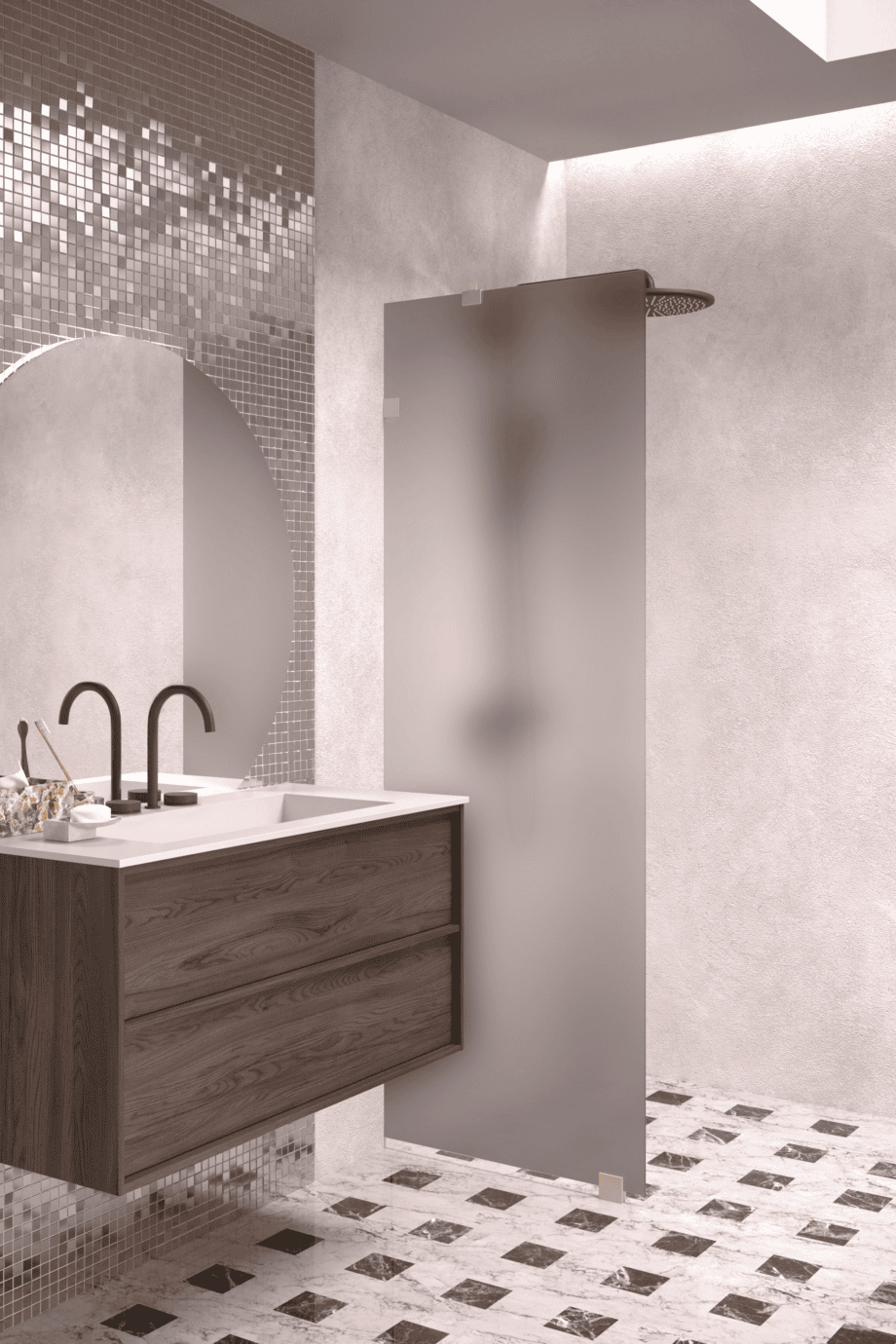 Fixed shower screen Hietakari Vetro 511, Sand fittings, grey satin glass Fixed shower screen Hietakari Vetro 511, Sand fittings, grey satin glass