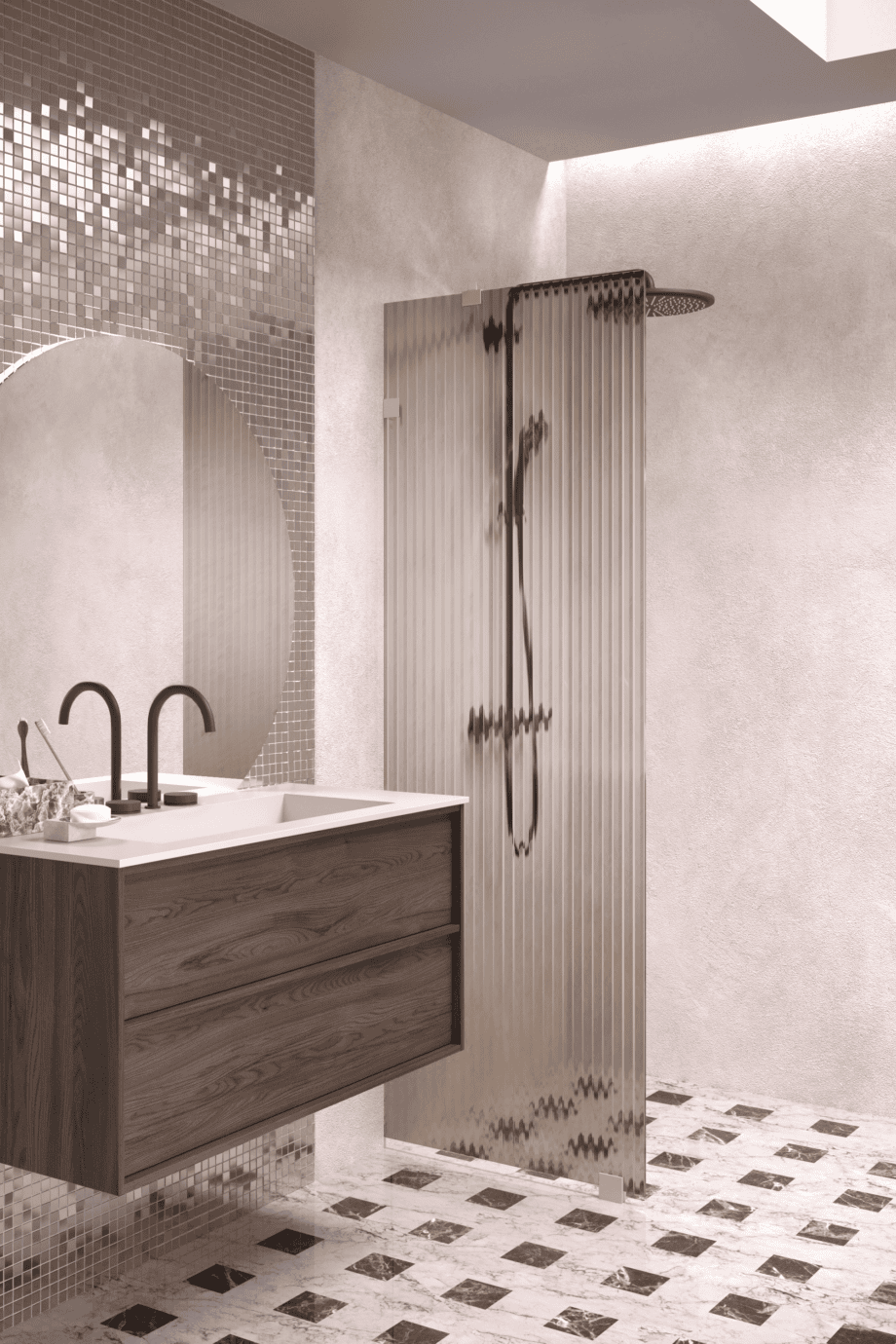 Fixed shower screen Hietakari Vetro 511, Sand fittings, brown reeded glass Fixed shower screen Hietakari Vetro 511, Sand fittings, brown reeded glass