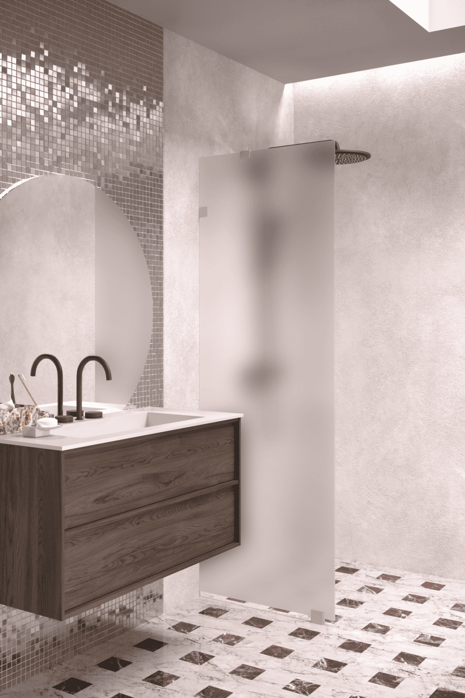 Fixed shower screen Hietakari Vetro 511, Sand fittings, satin frosted glass Fixed shower screen Hietakari Vetro 511, Sand fittings, satin frosted glass
