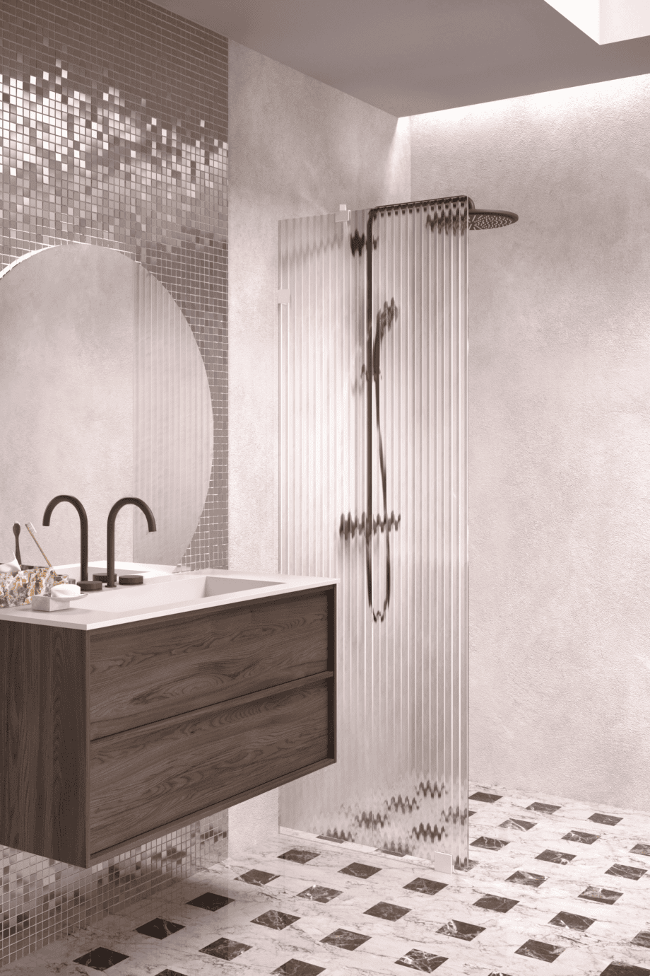 Fixed shower screen Hietakari Vetro 511, white fittings, reeded glass Fixed shower screen Hietakari Vetro 511, white fittings, reeded glass