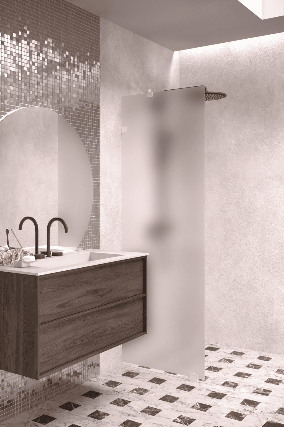 Fixed shower screen Hietakari Vetro 511, white fittings, satin frosted glass Fixed shower screen Hietakari Vetro 511, white fittings, satin frosted glass