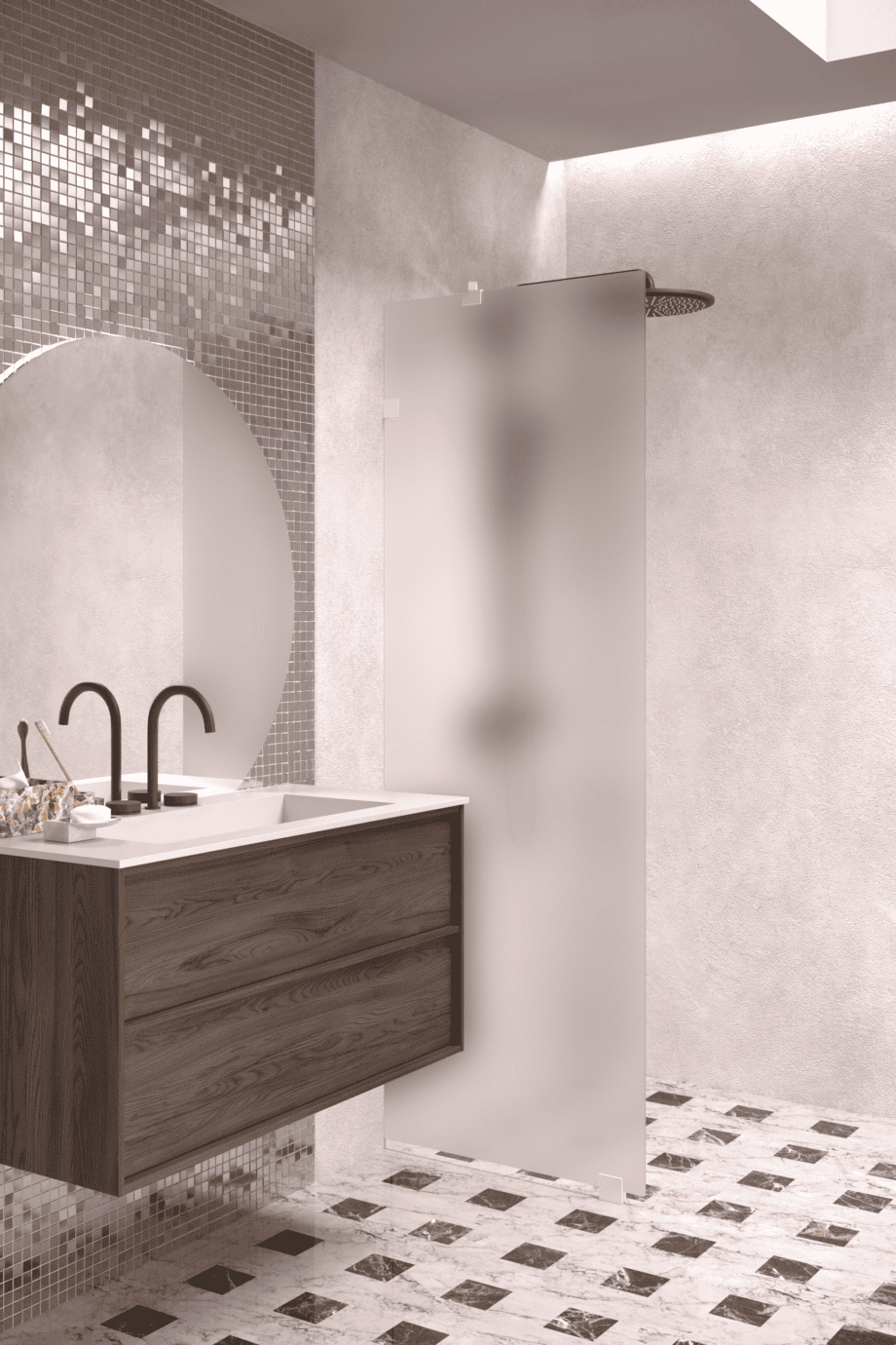 Fixed shower screen Hietakari Vetro 511, white fittings, super bright satin glass Fixed shower screen Hietakari Vetro 511, white fittings, super bright satin glass