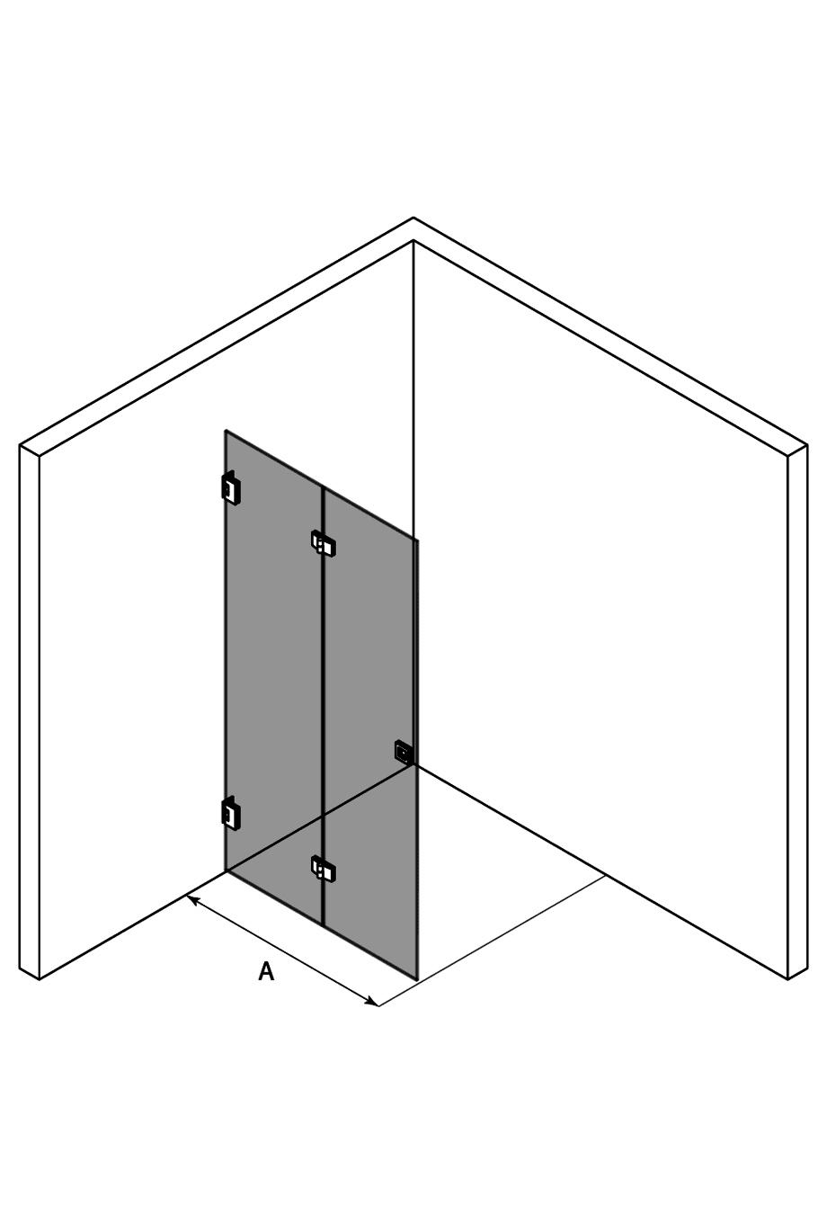Folding shower screen Hietakari Vetro 513 ā 3D drawing Folding shower screen Hietakari Vetro 513 ā 3D drawing