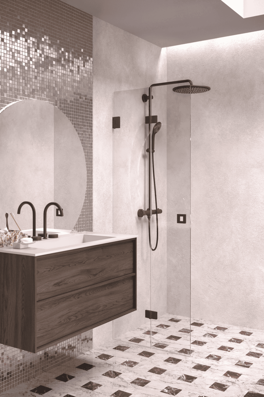 Folding shower screen Hietakari Vetro 513, Cocoa fittings, clear glass Folding shower screen Hietakari Vetro 513, Cocoa fittings, clear glass