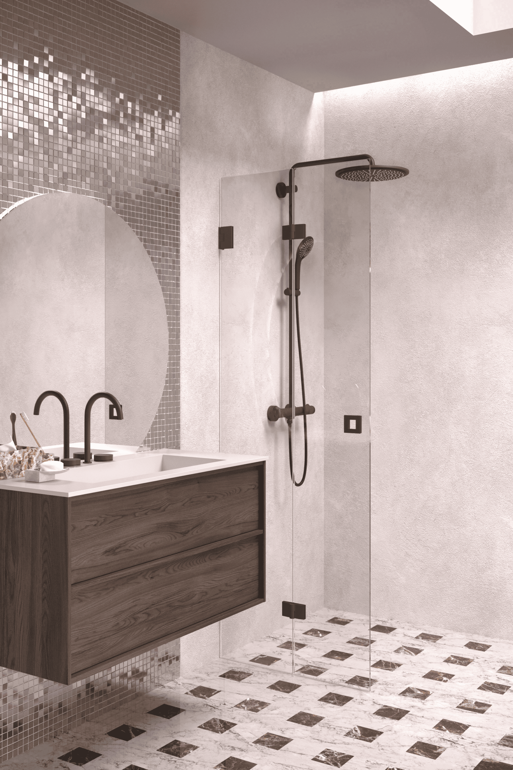 Folding shower screen Hietakari Vetro 513, Cocoa fittings, clear glass Folding shower screen Hietakari Vetro 513, Cocoa fittings, clear glass