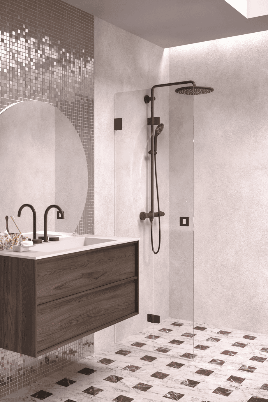 Folding shower screen Hietakari Vetro 513, Cocoa fittings, super bright glass Folding shower screen Hietakari Vetro 513, Cocoa fittings, super bright glass