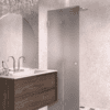 Folding shower screen Hietakari Vetro 513, brushed fittings, grey satin glass Folding shower screen Hietakari Vetro 513, brushed fittings, grey satin glass