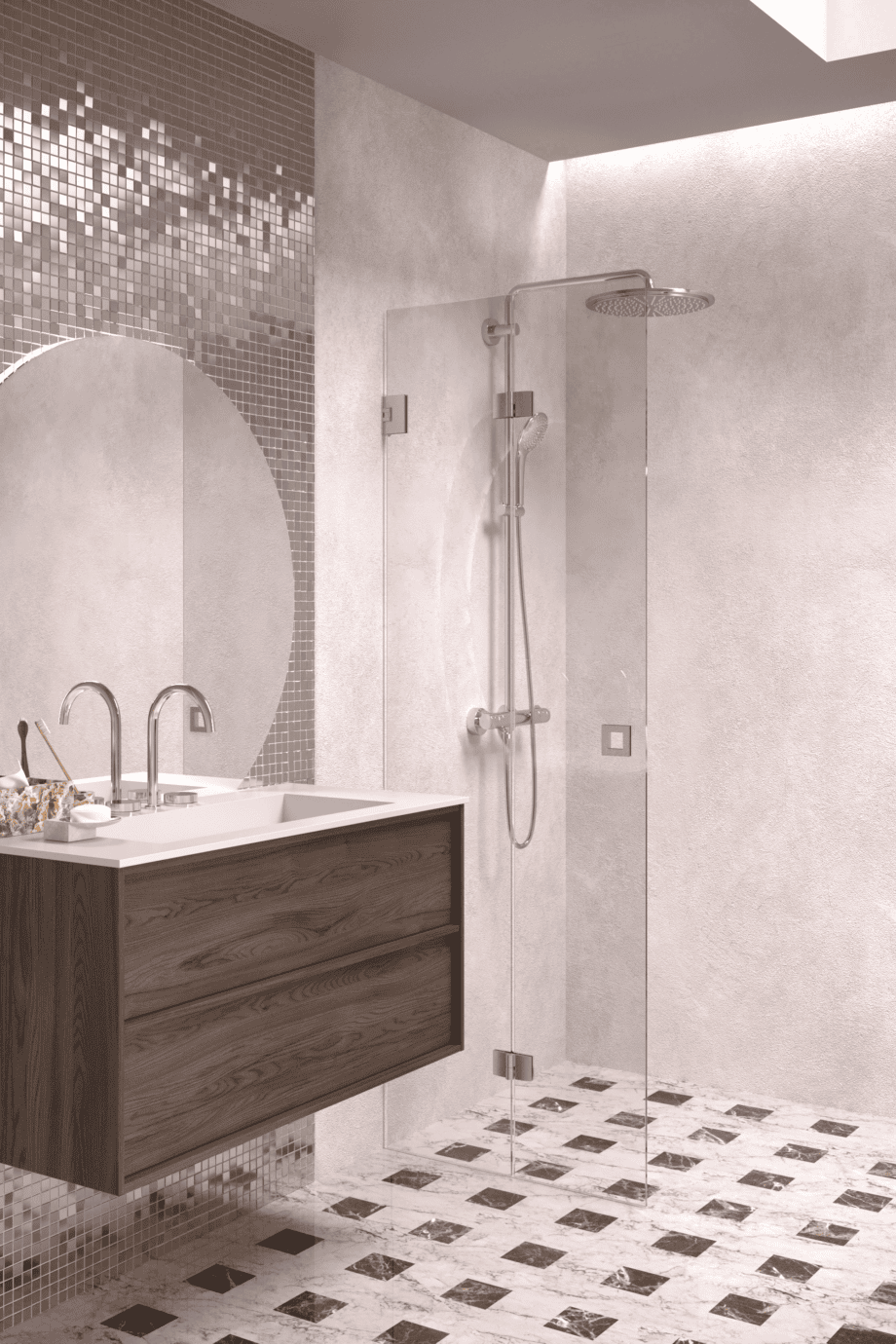 Folding shower screen Hietakari Vetro 513, brushed fittings, clear glass Folding shower screen Hietakari Vetro 513, brushed fittings, clear glass