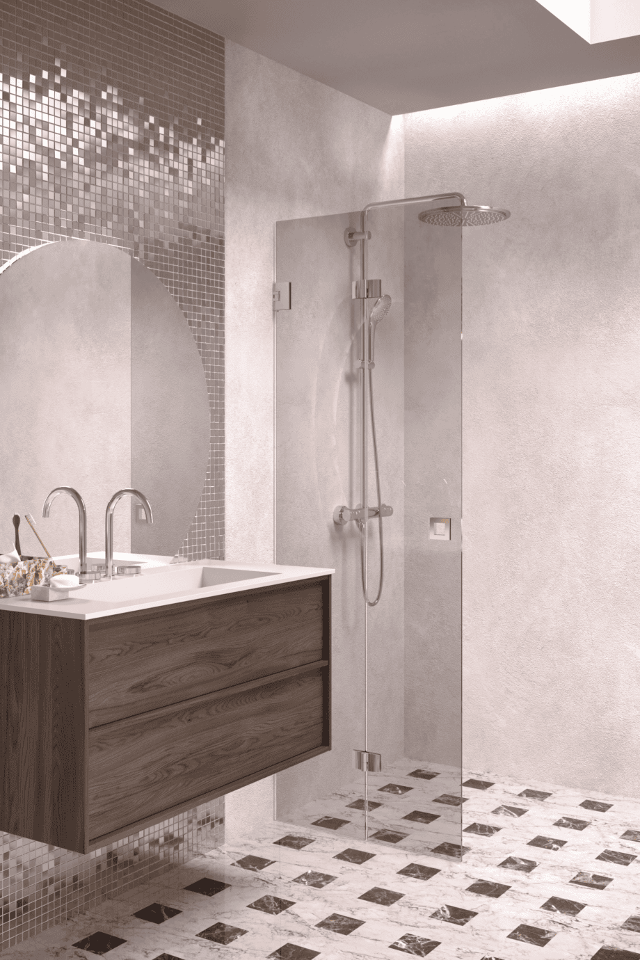 Folding shower screen Hietakari Vetro 513, chrome fittings, grey tinted glass Folding shower screen Hietakari Vetro 513, chrome fittings, grey tinted glass
