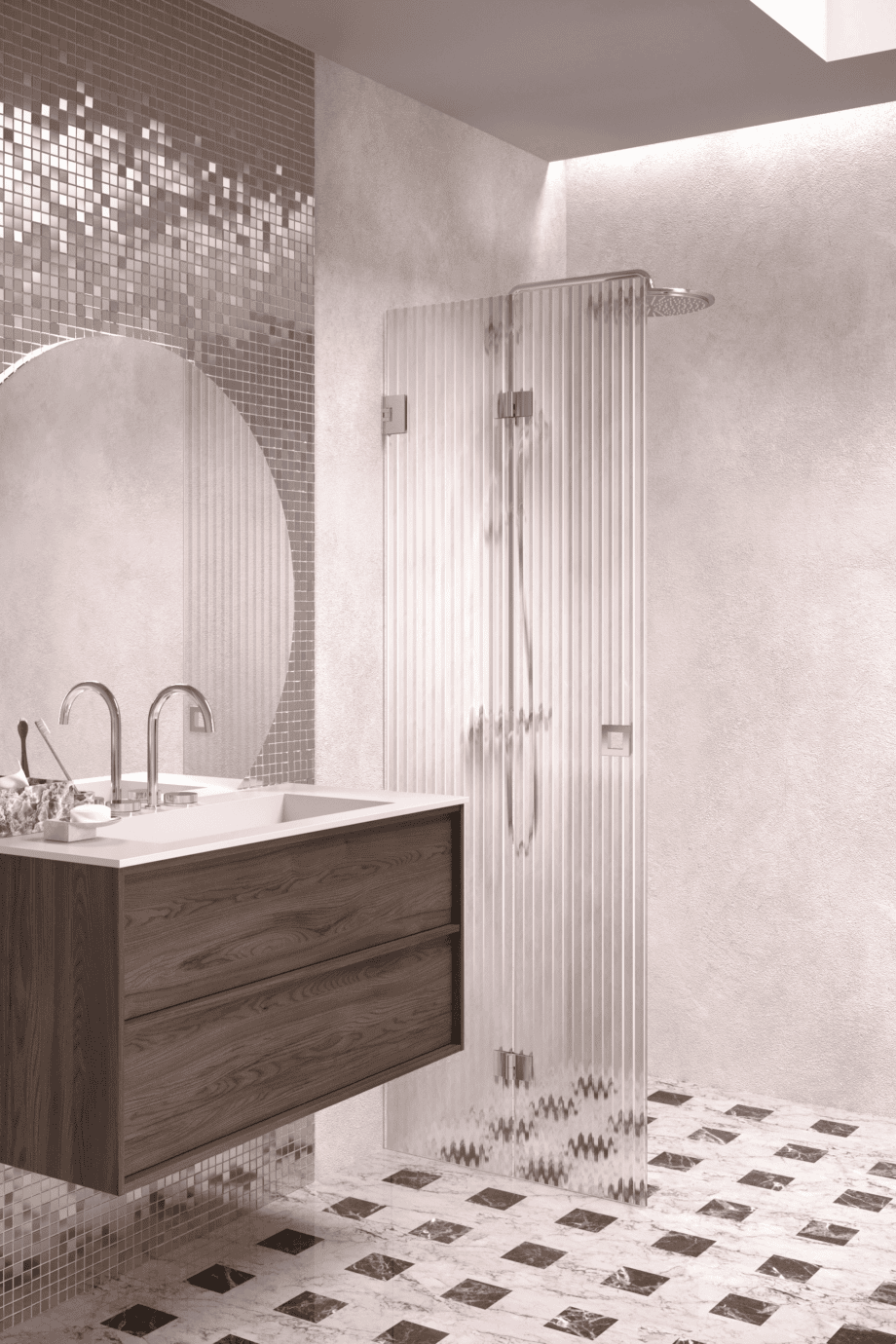 Folding shower screen Hietakari Vetro 513, chrome fittings, reeded glass Folding shower screen Hietakari Vetro 513, chrome fittings, reeded glass
