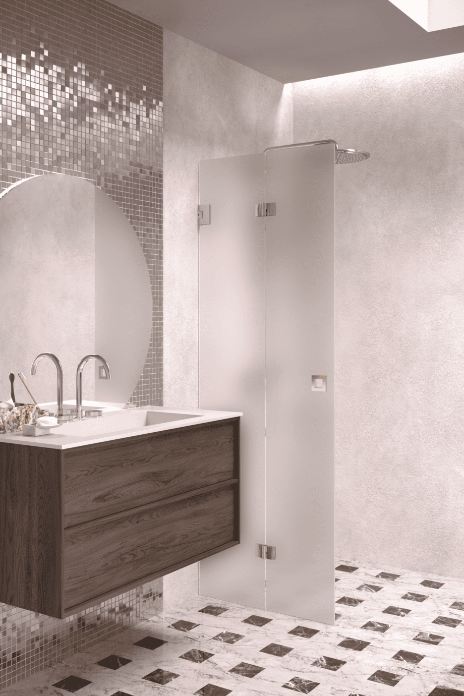 Folding shower screen Hietakari Vetro 513, chrome fittings, satin frosted glass Folding shower screen Hietakari Vetro 513, chrome fittings, satin frosted glass