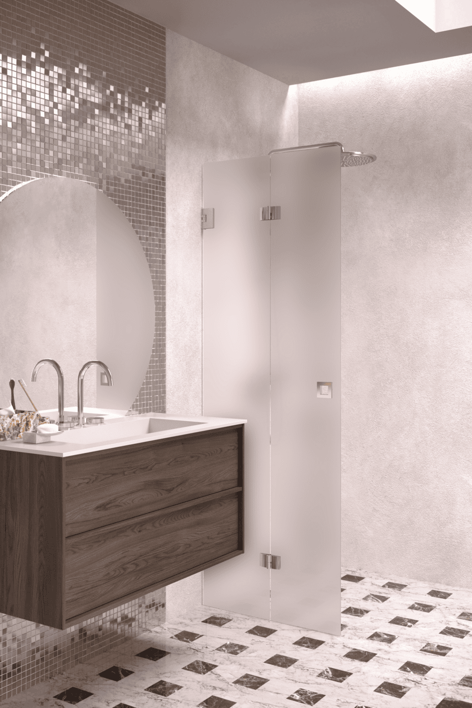 Folding shower screen Hietakari Vetro 513, chrome fittings, super bright satin glass Folding shower screen Hietakari Vetro 513, chrome fittings, super bright satin glass