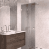 Folding shower screen Hietakari Vetro 513, brass fittings, grey reeded glass Folding shower screen Hietakari Vetro 513, brass fittings, grey reeded glass