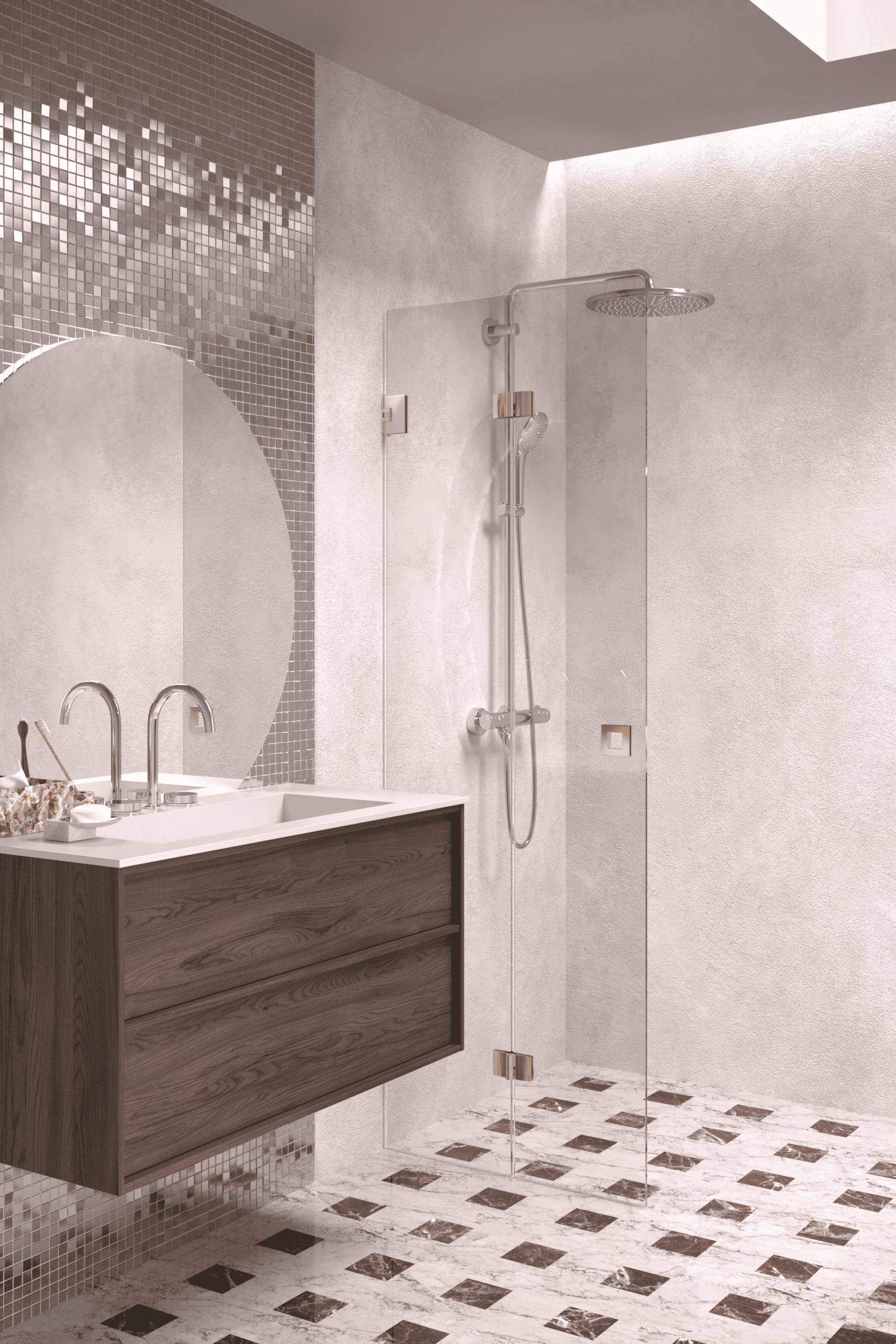 Folding shower screen Hietakari Vetro 513, brass fittings, clear glass Folding shower screen Hietakari Vetro 513, brass fittings, clear glass