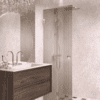 Folding shower screen Hietakari Vetro 513, brass fittings, brown reeded glass Folding shower screen Hietakari Vetro 513, brass fittings, brown reeded glass