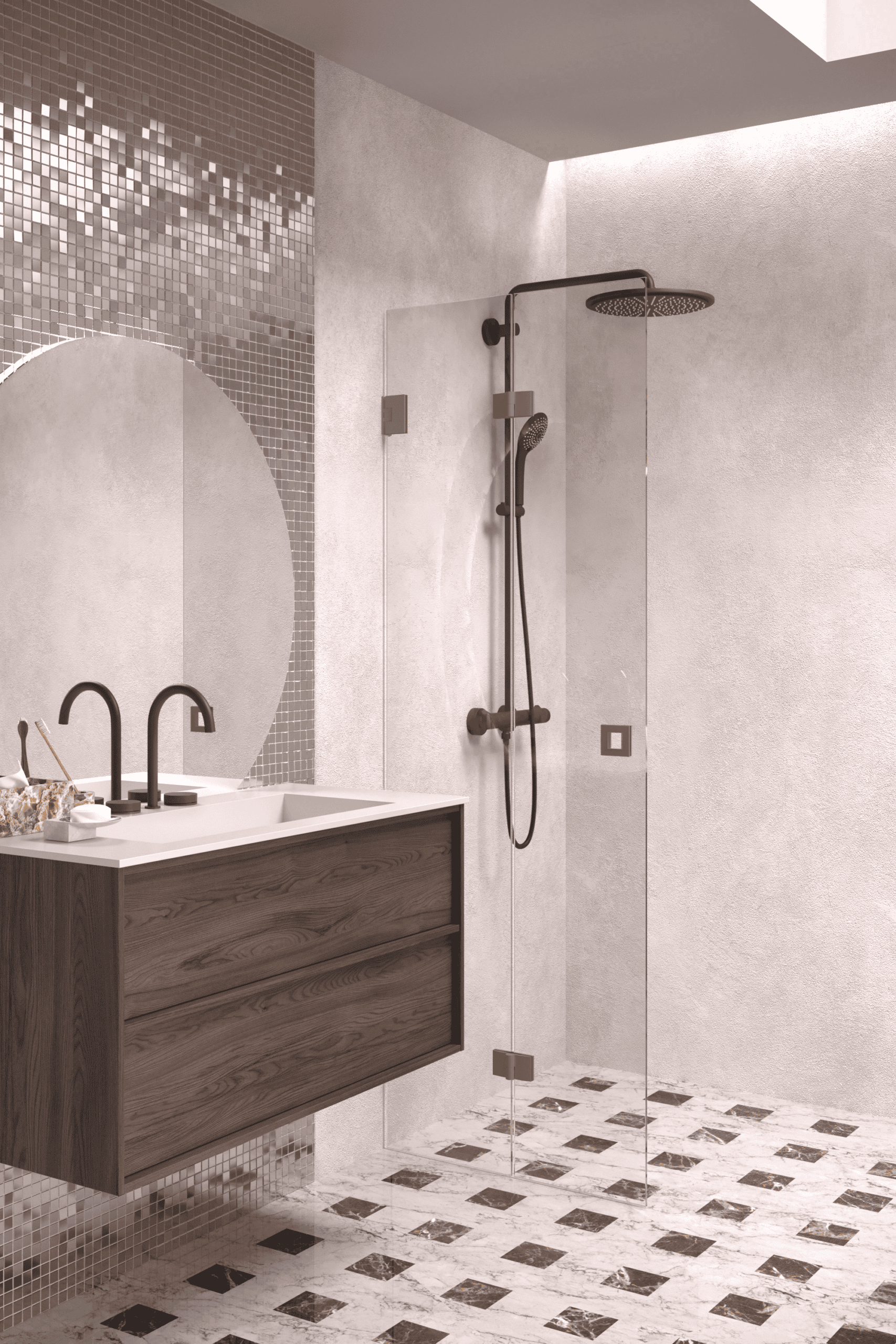 Folding shower screen Hietakari Vetro 513, Mocha fittings, clear glass Folding shower screen Hietakari Vetro 513, Mocha fittings, clear glass