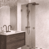 Folding shower screen Hietakari Vetro 513, Mocha fittings, brown reeded glass Folding shower screen Hietakari Vetro 513, Mocha fittings, brown reeded glass