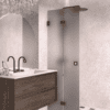 Folding shower screen Hietakari Vetro 513, black fittings, grey satin glass Folding shower screen Hietakari Vetro 513, black fittings, grey satin glass