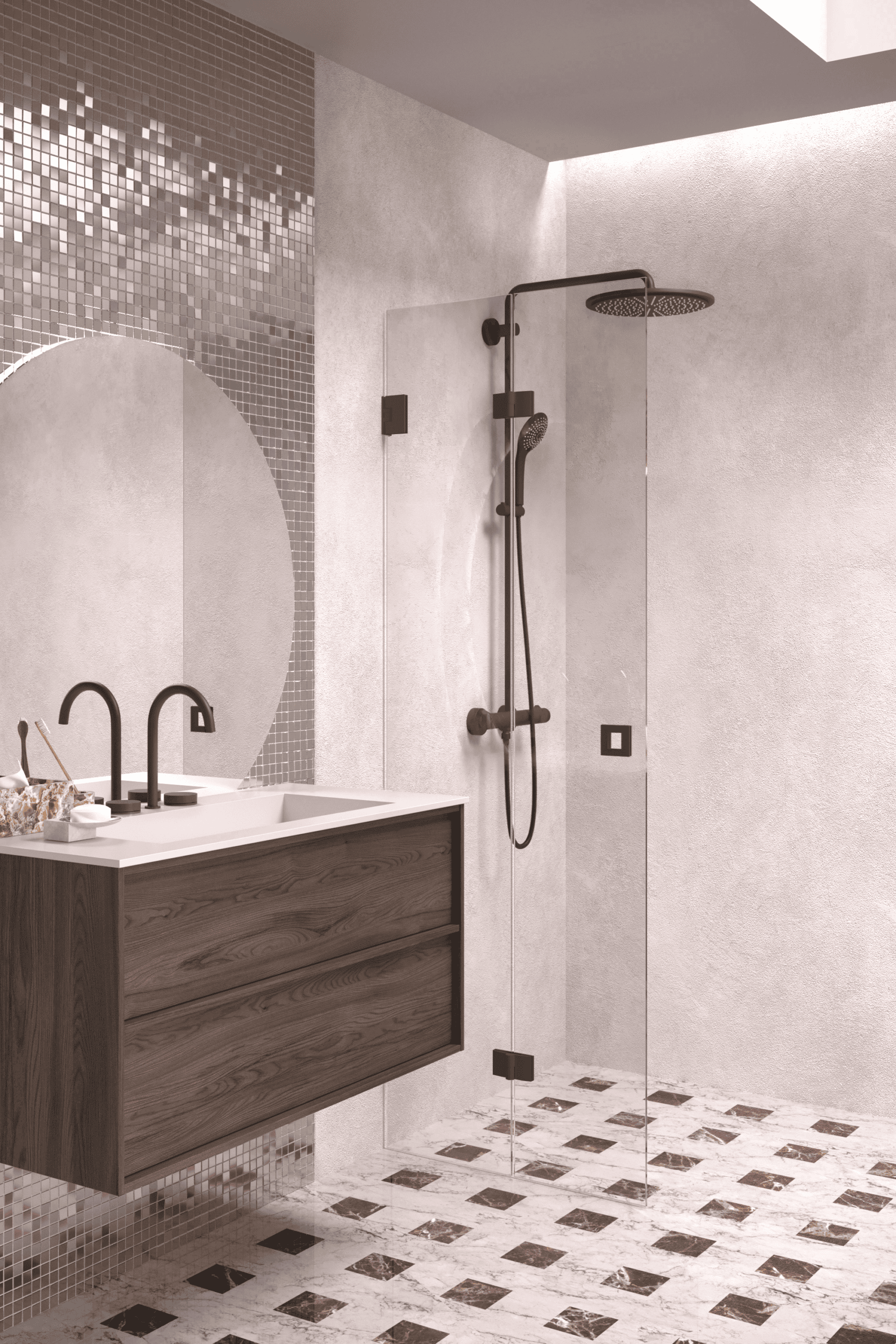Folding shower screen Hietakari Vetro 513, black fittings, clear glass Folding shower screen Hietakari Vetro 513, black fittings, clear glass