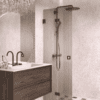 Folding shower screen Hietakari Vetro 513, black fittings, brown reeded glass Folding shower screen Hietakari Vetro 513, black fittings, brown reeded glass