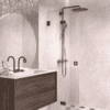 Folding shower screen Hietakari Vetro 513, black fittings, reeded glass Folding shower screen Hietakari Vetro 513, black fittings, reeded glass