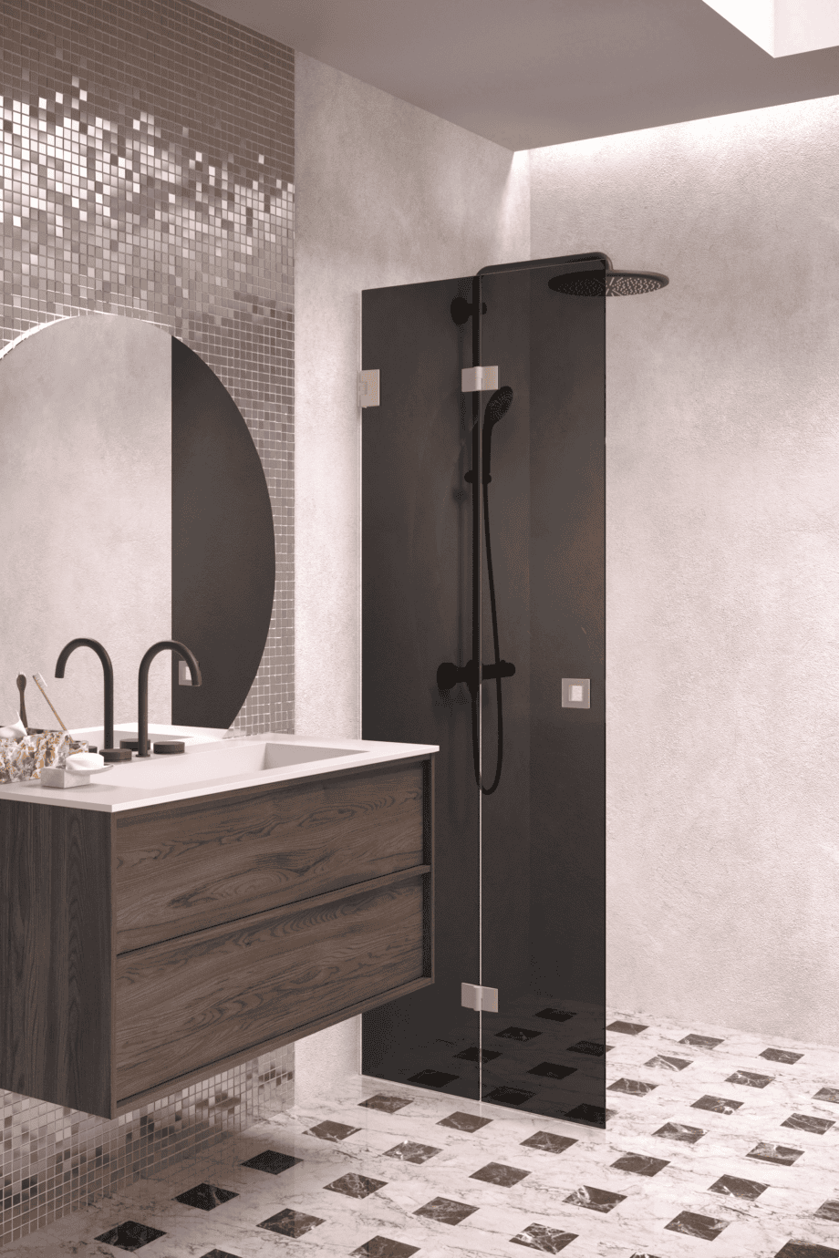 Folding shower screen Hietakari Vetro 513, Sand fittings, black glass Folding shower screen Hietakari Vetro 513, Sand fittings, black glass