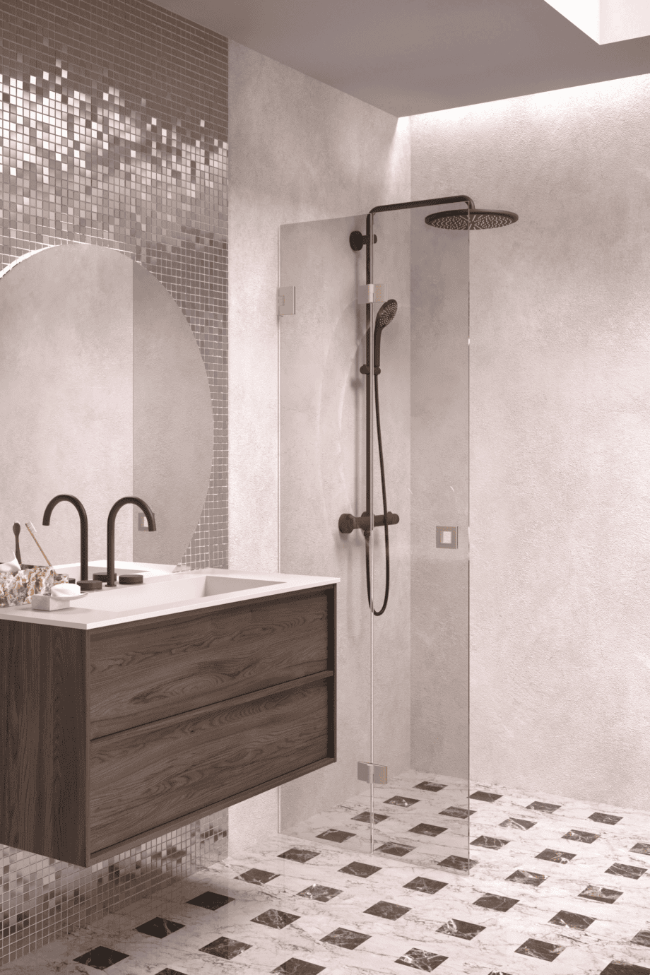Folding shower screen Hietakari Vetro 513, Sand fittings, bronze tinted glass Folding shower screen Hietakari Vetro 513, Sand fittings, bronze tinted glass