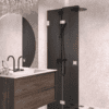 Folding shower screen Hietakari Vetro 513, white fittings, black glass Folding shower screen Hietakari Vetro 513, white fittings, black glass