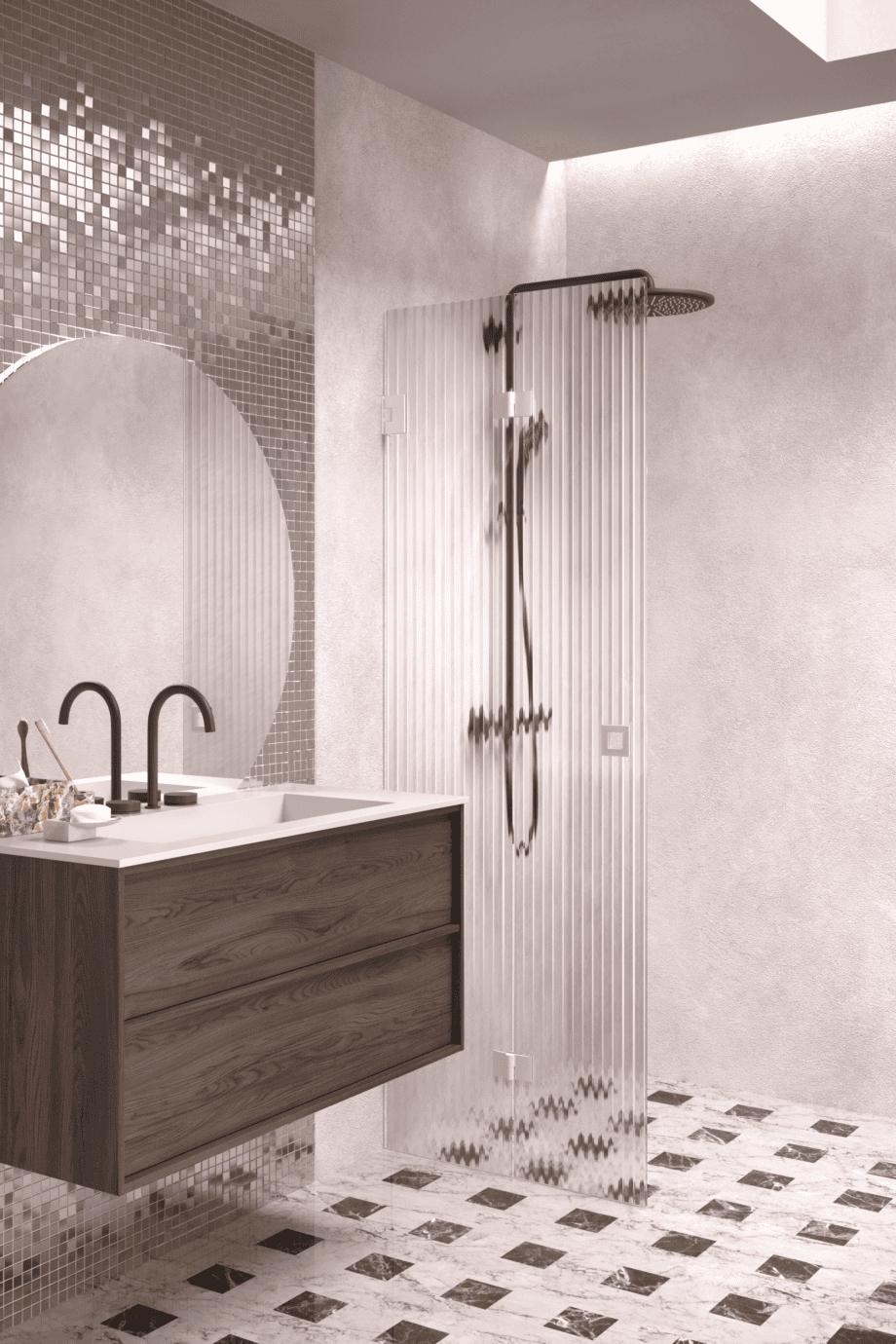 Folding shower screen Hietakari Vetro 513, white fittings, reeded glass Folding shower screen Hietakari Vetro 513, white fittings, reeded glass