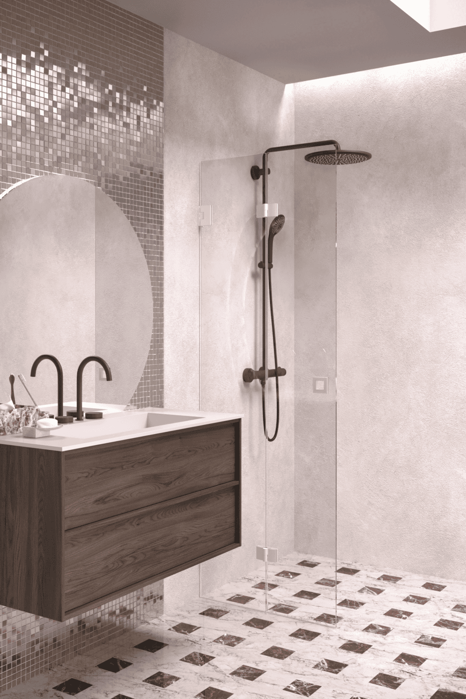 Folding shower screen Hietakari Vetro 513, white fittings, super bright glass Folding shower screen Hietakari Vetro 513, white fittings, super bright glass