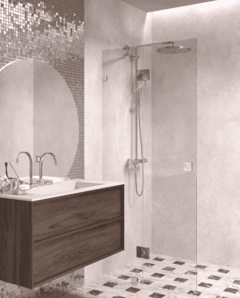 Hinged shower screen with fixed part Hietakari Vetro 514, chrome fittings, clear glass