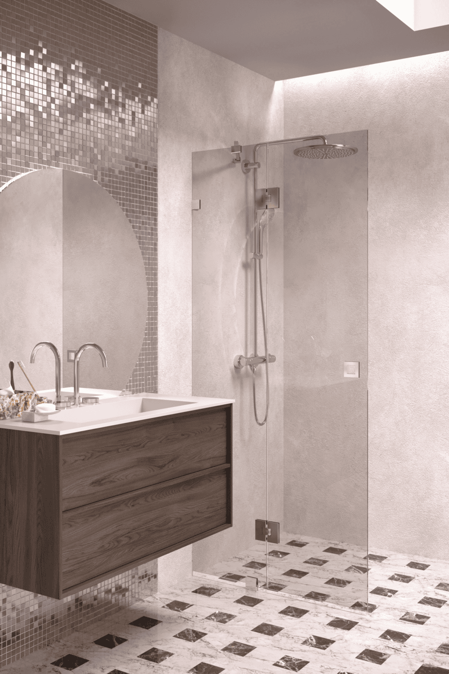 Hinged shower screen with fixed part Hietakari Vetro 514, chrome fittings, bronze tinted glass Hinged shower screen with fixed part Hietakari Vetro 514, chrome fittings, bronze tinted glass