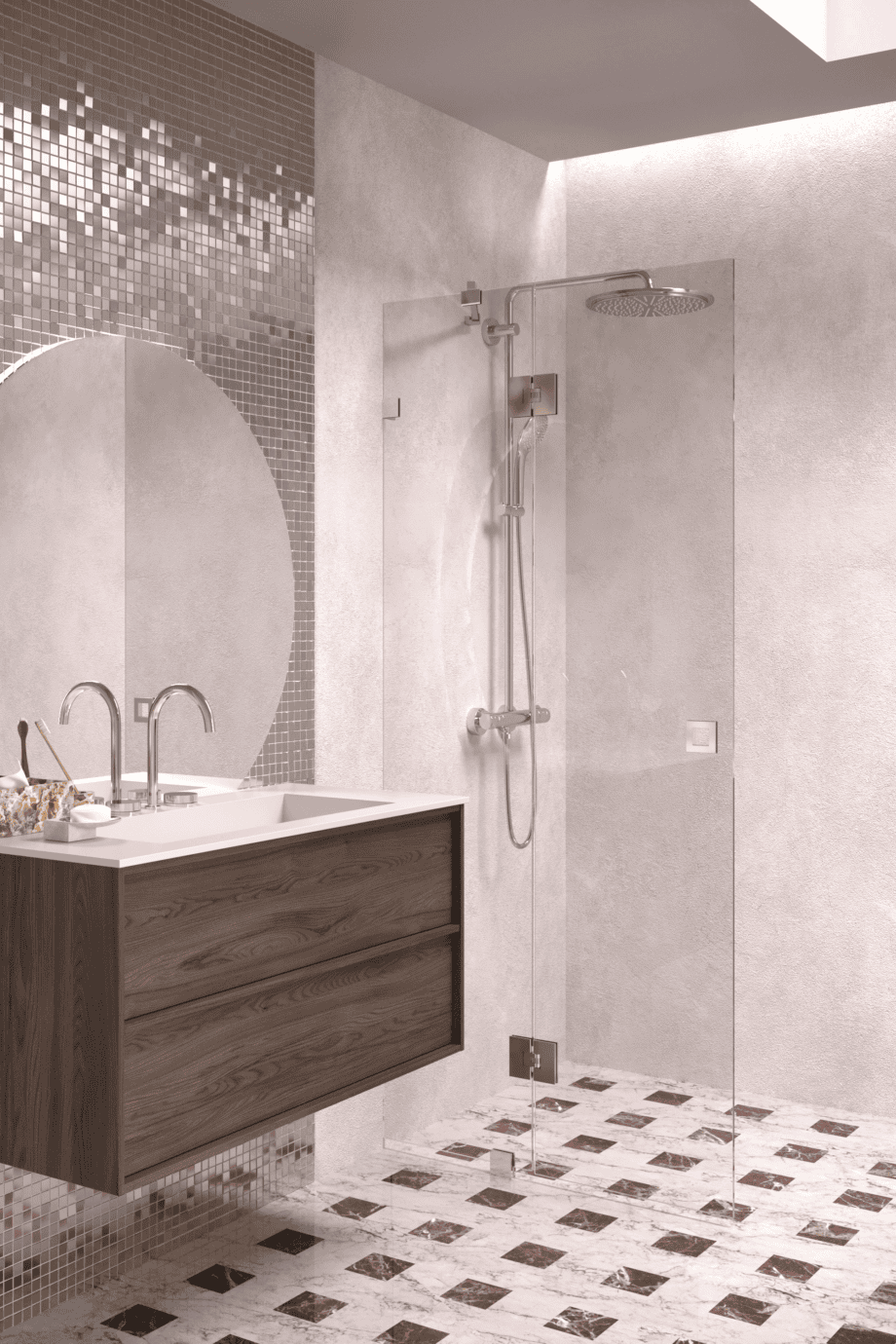 Hinged shower screen with fixed part Hietakari Vetro 514, chrome fittings, super bright glass Hinged shower screen with fixed part Hietakari Vetro 514, chrome fittings, super bright glass