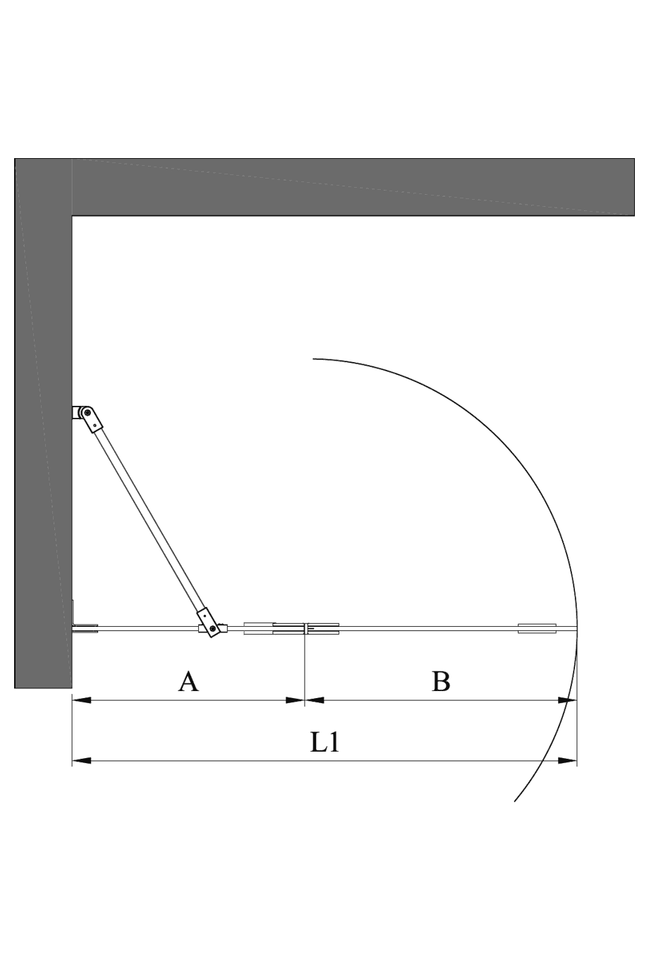 Hinged shower screen with fixed part Hietakari Vetro 514 – dimension drawing Hinged shower screen with fixed part Hietakari Vetro 514 – dimension drawing